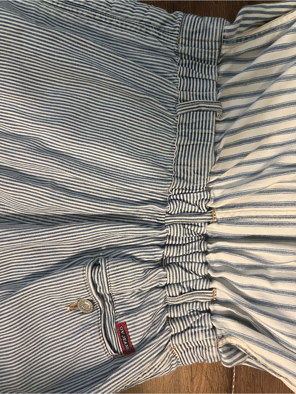 vintage 80’s Gloria Vanderbilt denim romper blue & white hickory stripe pattern - Picture 9 of 10